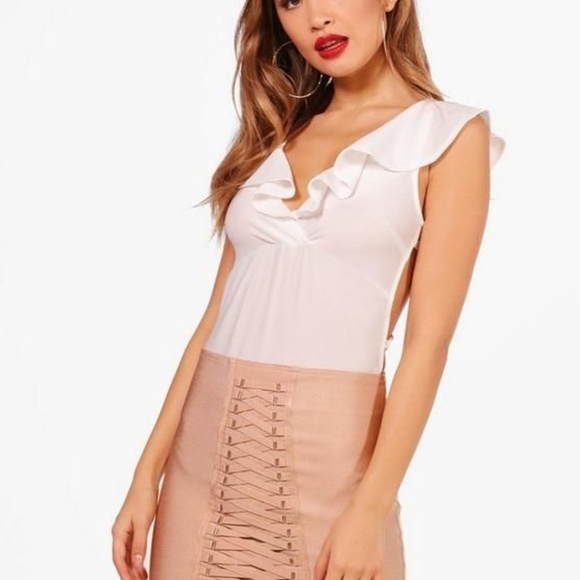 Boohoo Tops - BOGO FREE Black Ruffle Strappy Bodysuit